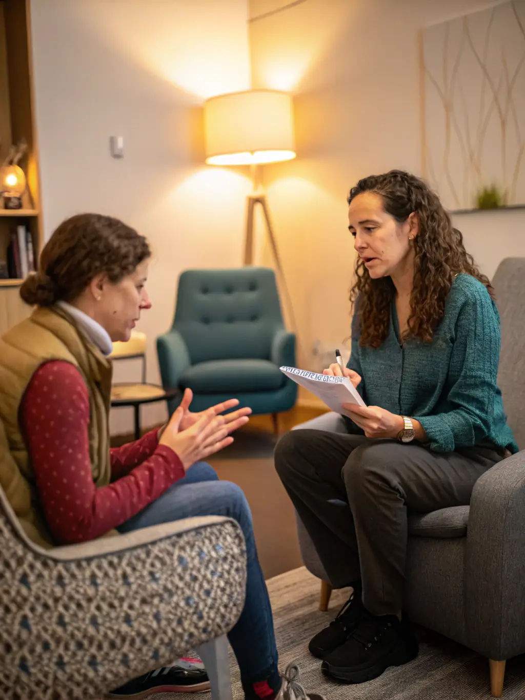 A coach demonstrating advanced listening techniques during a training session, with participants actively engaged in role-playing scenarios, symbolizing the Advanced Coaching Techniques program.